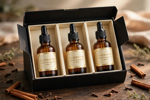SaatBoond Herbal Massage Oil bundle of 3 bottles in gift box